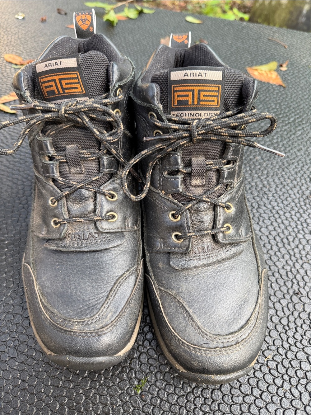 Ariat Black Leather Ankle Work Boots with Orange Logo Accents